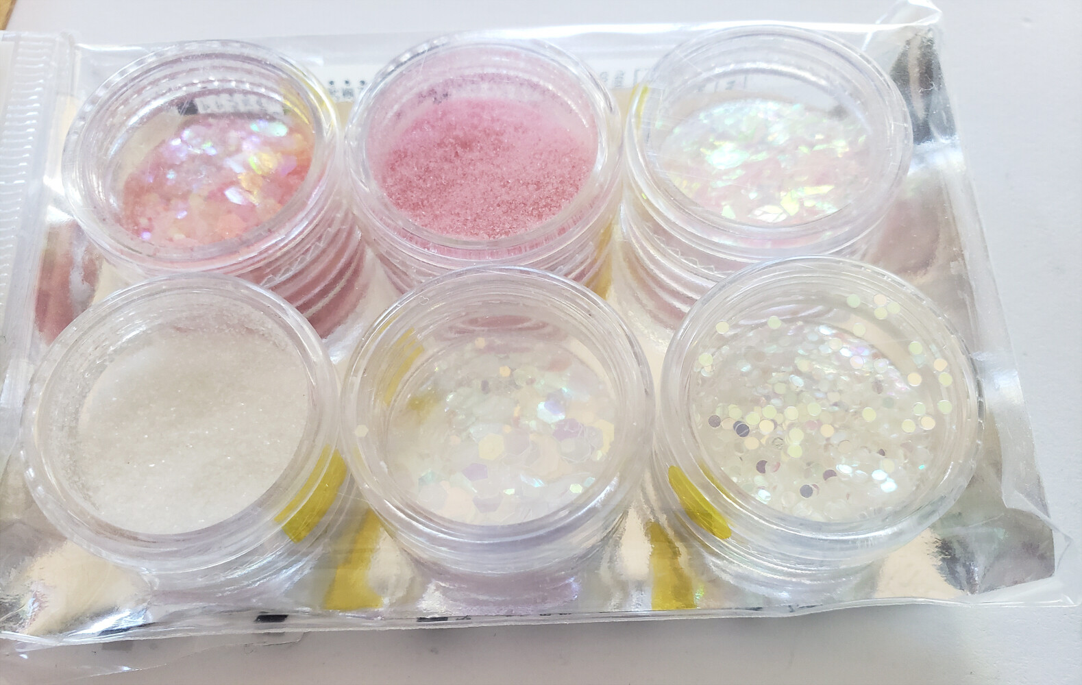 GEL NAIL ART Holographic Glitter Iridescent Irregular Crystal Pink White Powder