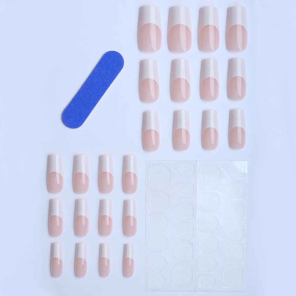 Long Square Press On Nails, French Tip Fake Nails Full Cover False Nails