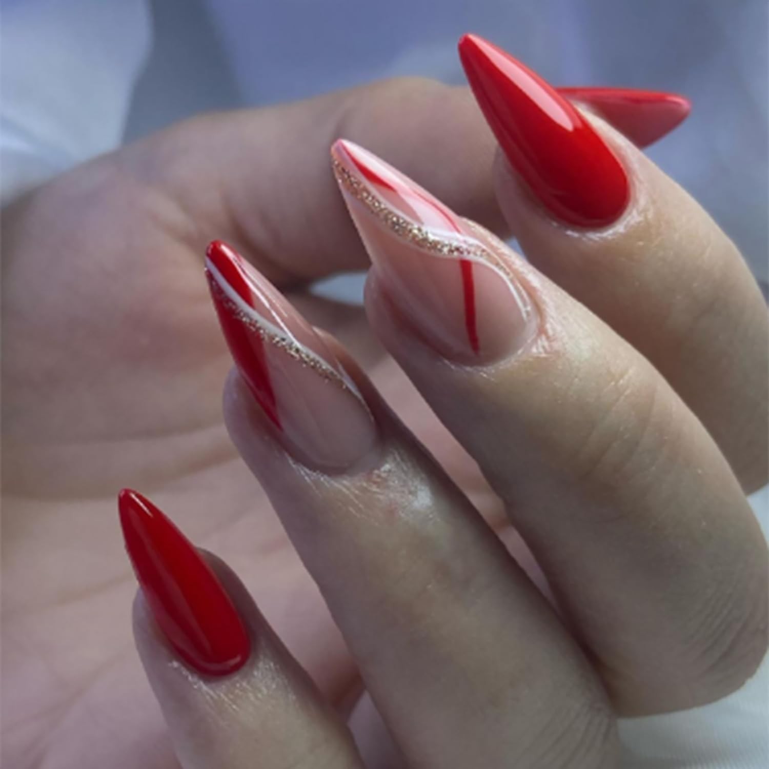Press on Nails Medium Almond Shaped False Nails Artificial Acrylic Nails Gold…