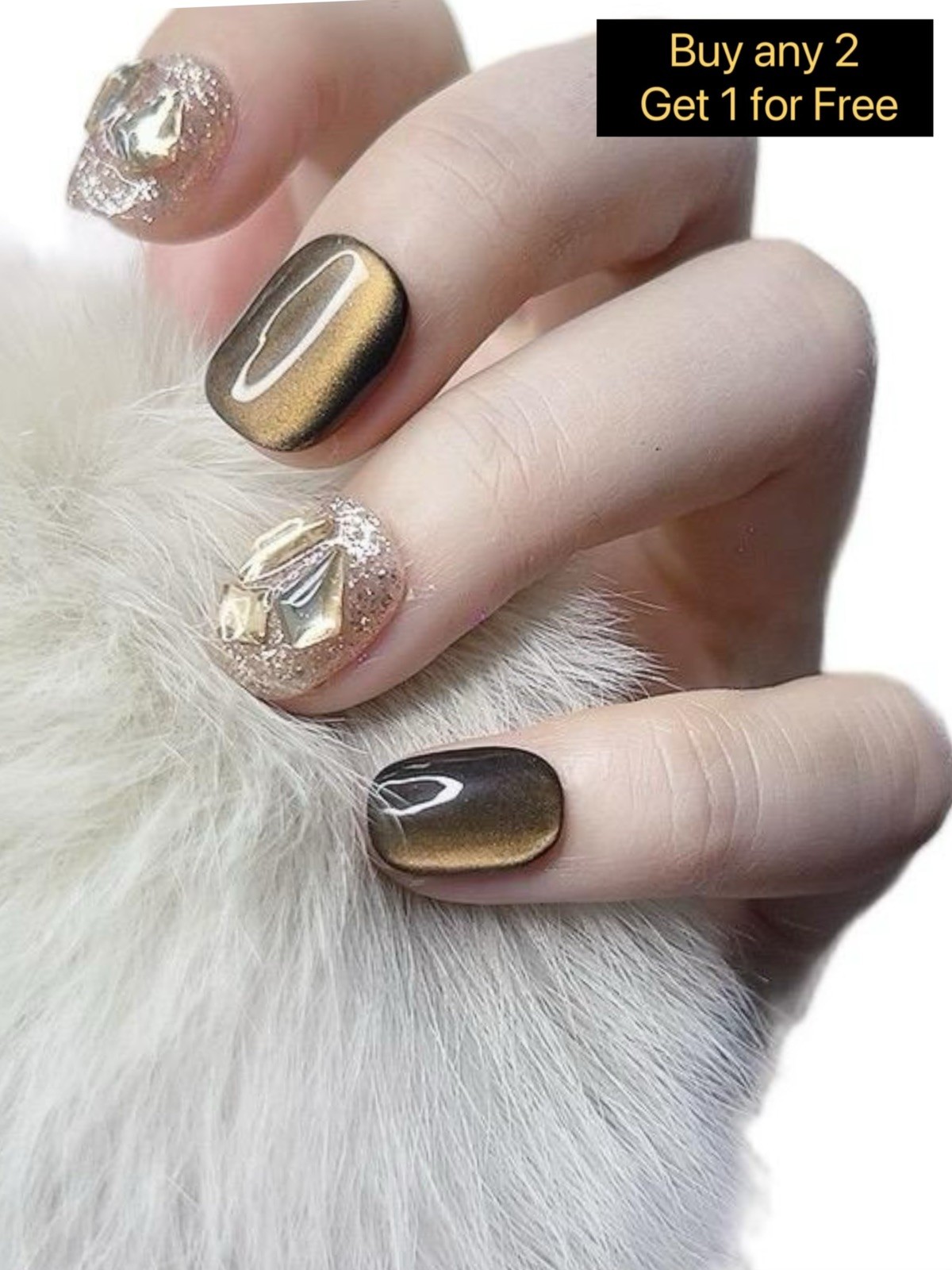 Tipora Press on Nails Short Round Brown Color with Sparkle Design 107