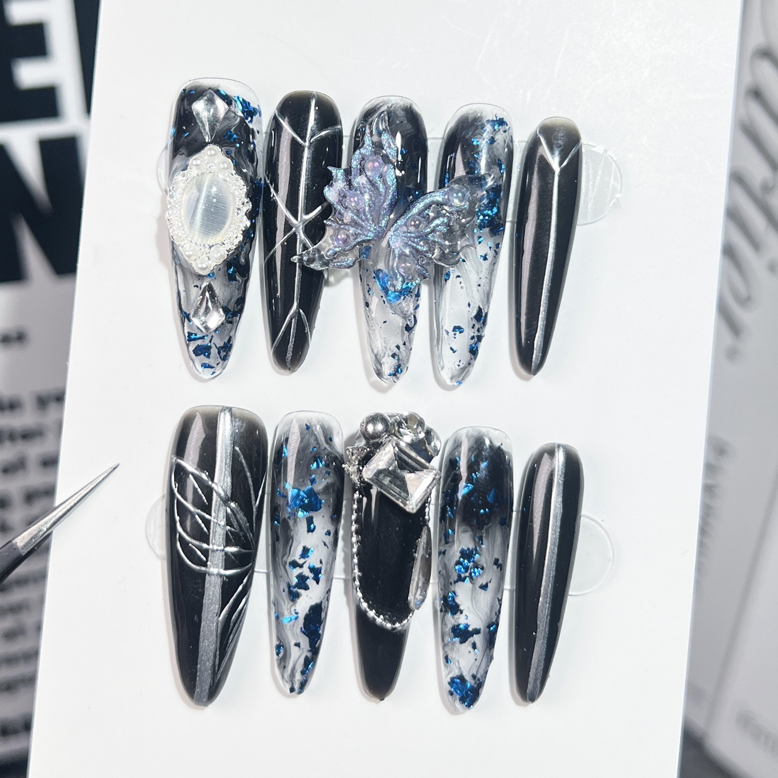 Handmade Wearing Nails Dark Night Butterfly Mysterious Third Sense Fragments Fla