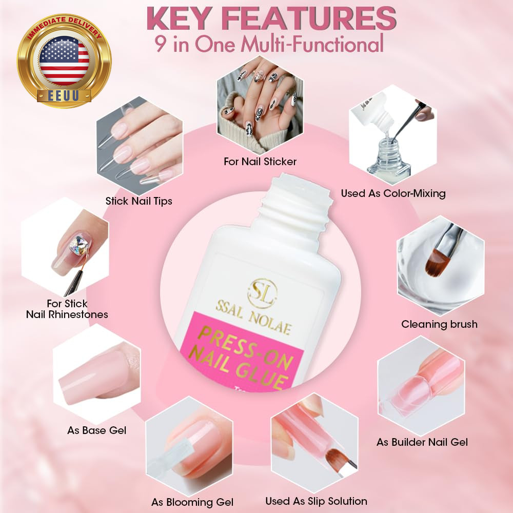 Brush-On Nail Glue for Press on Nails- Salon Quality for Acrylic, Fake Nails. Qu