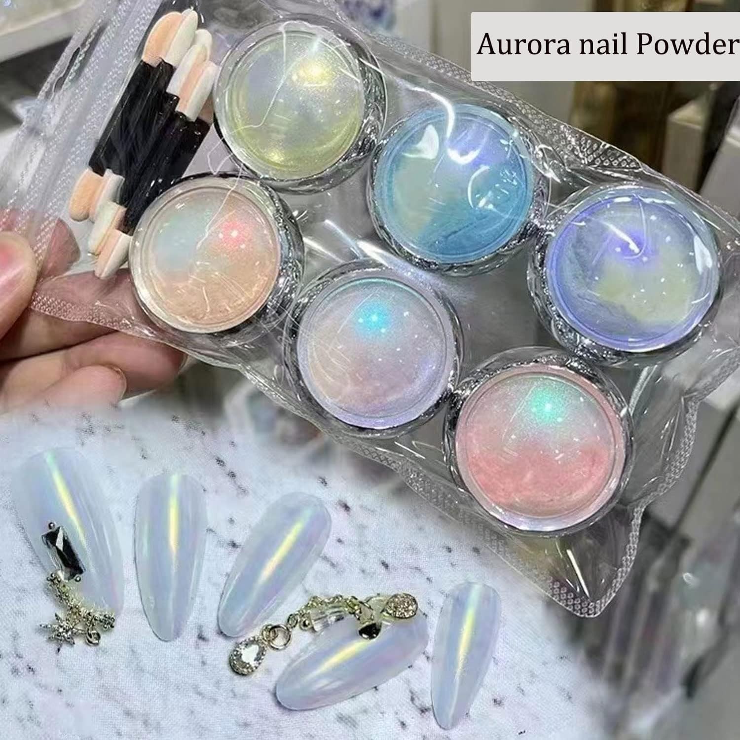 Mermaid Chrome Nail Powder, Aurora Glitter, Gel Polish Mirror Effect Pigment