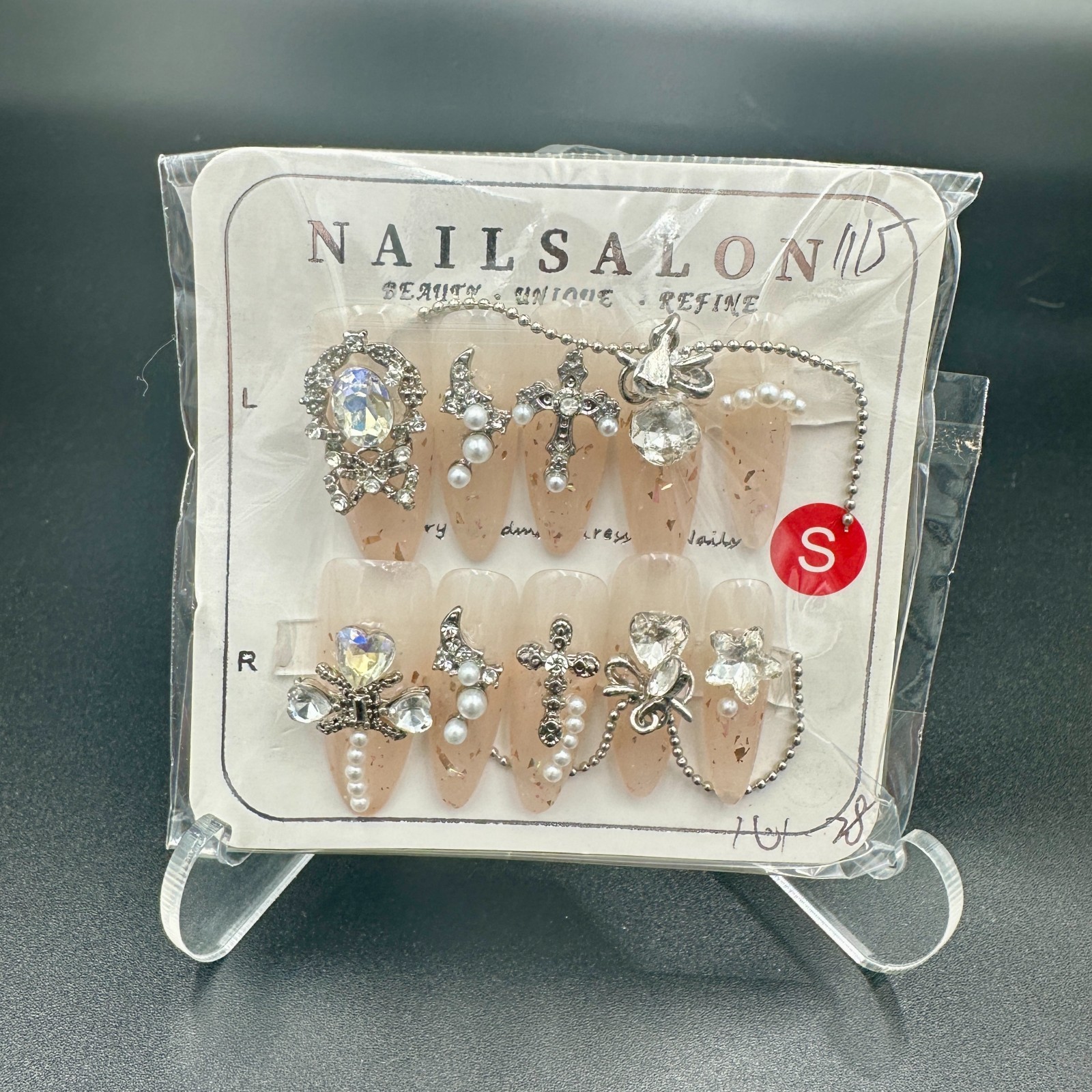Lot of 7 Packs Press On Nails Size S Rhinestone 3D Bling False Nail Art Set