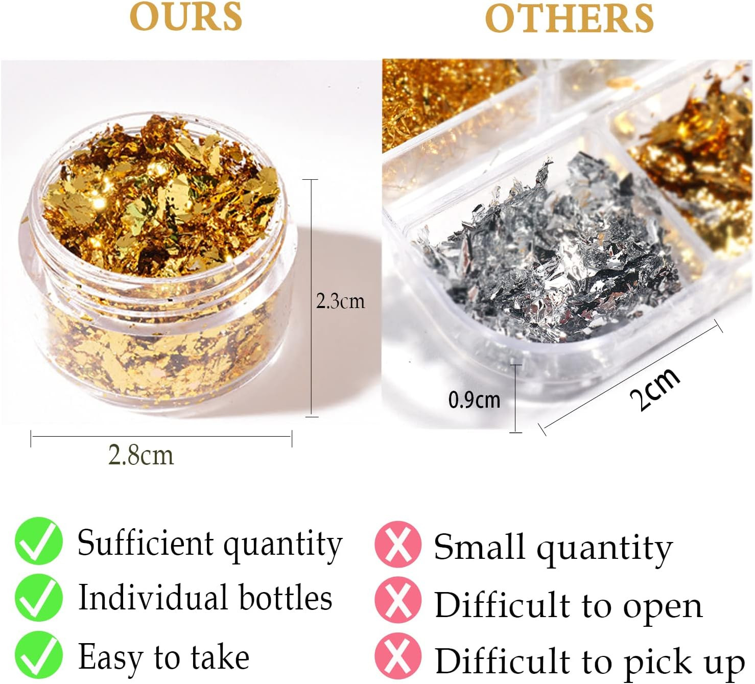 Nail Foil Flakes 4 Bottles Gold Foil Flakes Metallic Gold Foil Set for Nails, Re