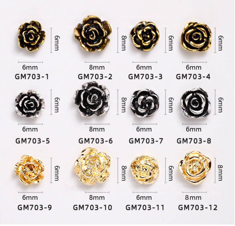 10pcs Silver Gold Rose Alloy Flowers Charms Nail Art Jewelry Décor NH9