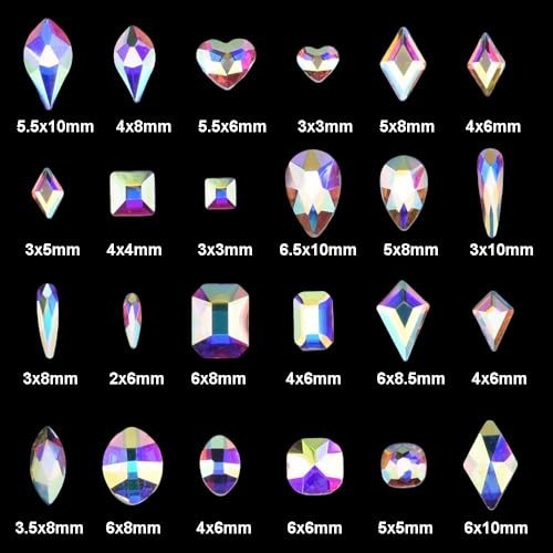 240pcs Flatback Crystals Mix – 12 Styles, Multi Sizes & Shapes for Nail Art, Cra