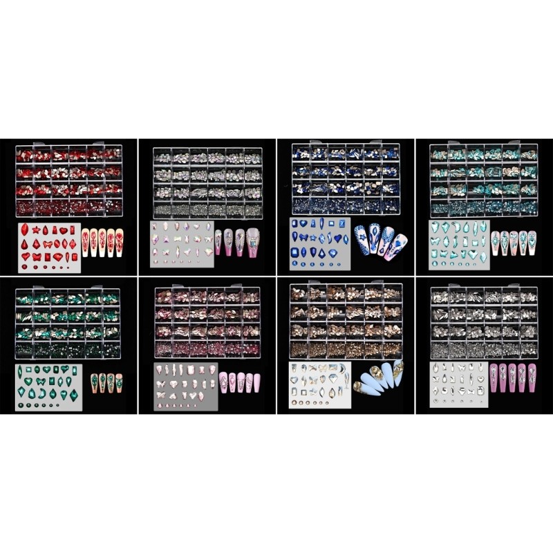24 Grids Nail Charms Glass AB Rhinestones Nail Art Rhinestones for Nail Salon