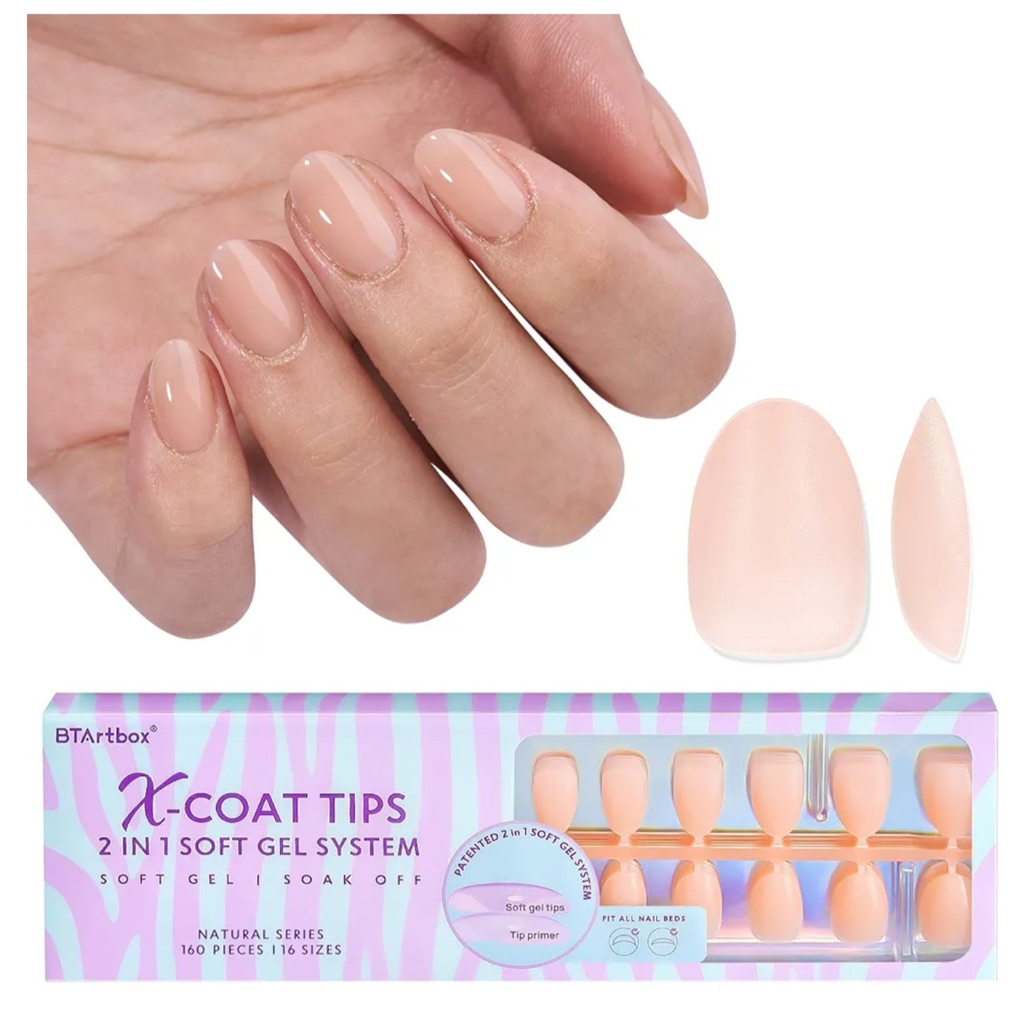 160pcs Almond Plastic False Nails, Extra Short with Primer Cover B38