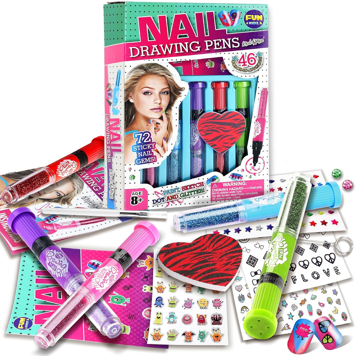 Craft Nail Pens Kit for Kids Ages 7-12, Funkidz Nail Set with Nail Polish Glitte