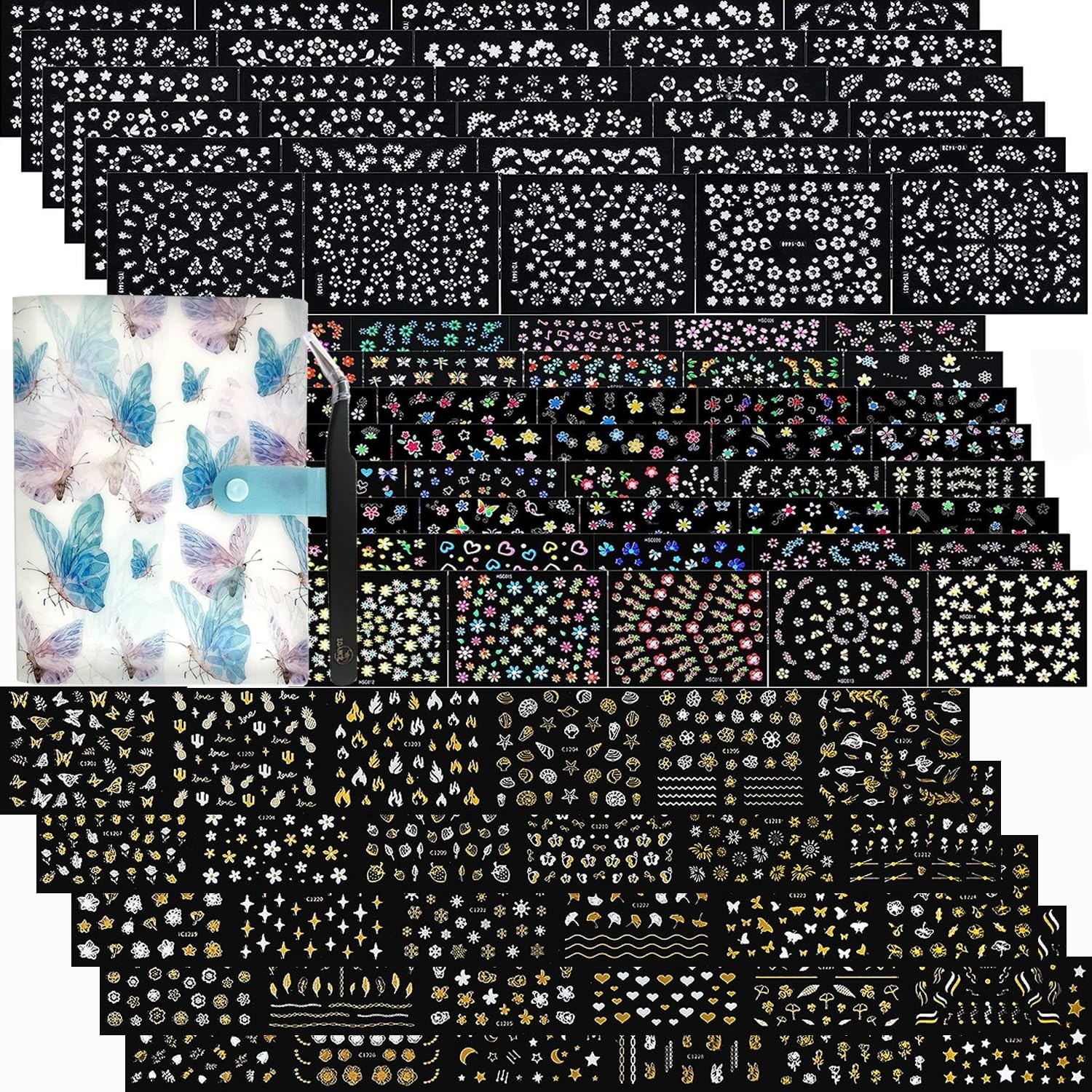 102 Sheets 3D Floral Nail Art Stickers & Storage Book – 5200 Self-Adhesive Decal