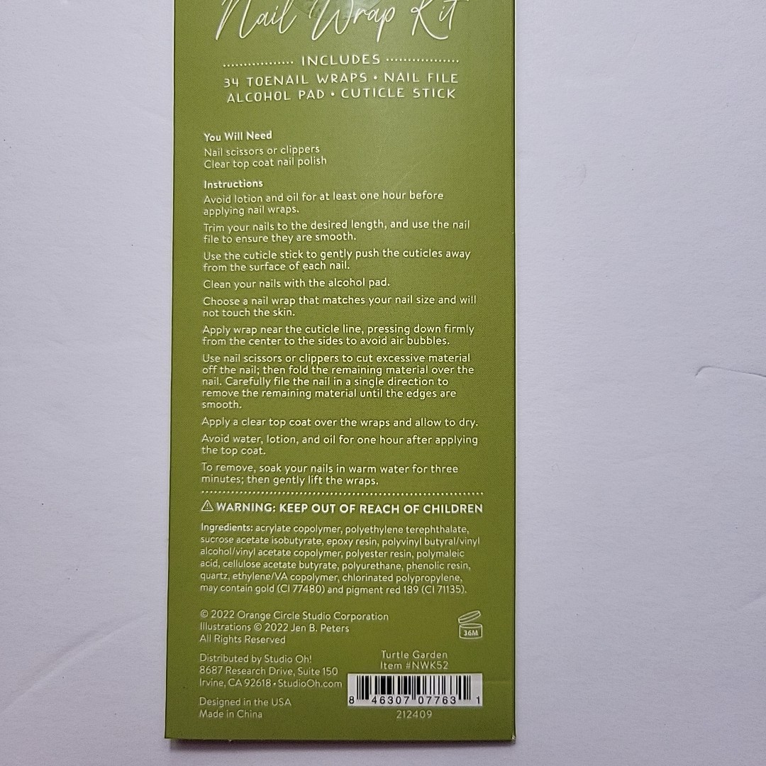 Studio Oh! Nail Wrap Kit 34 Toe Nail Wraps Nail File Alcohol Pad Cuticle Stick