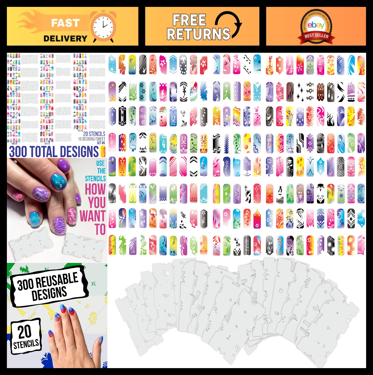280 Unique Nail Art Stencils Set – Custom Airbrush Body Art Templates for DIY Na