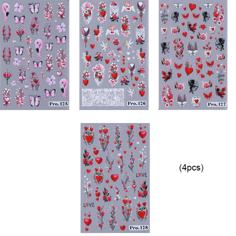 Valentine’s Day Nail Art Stickers Decals 5D Embossed Angel Heart Nail Style1