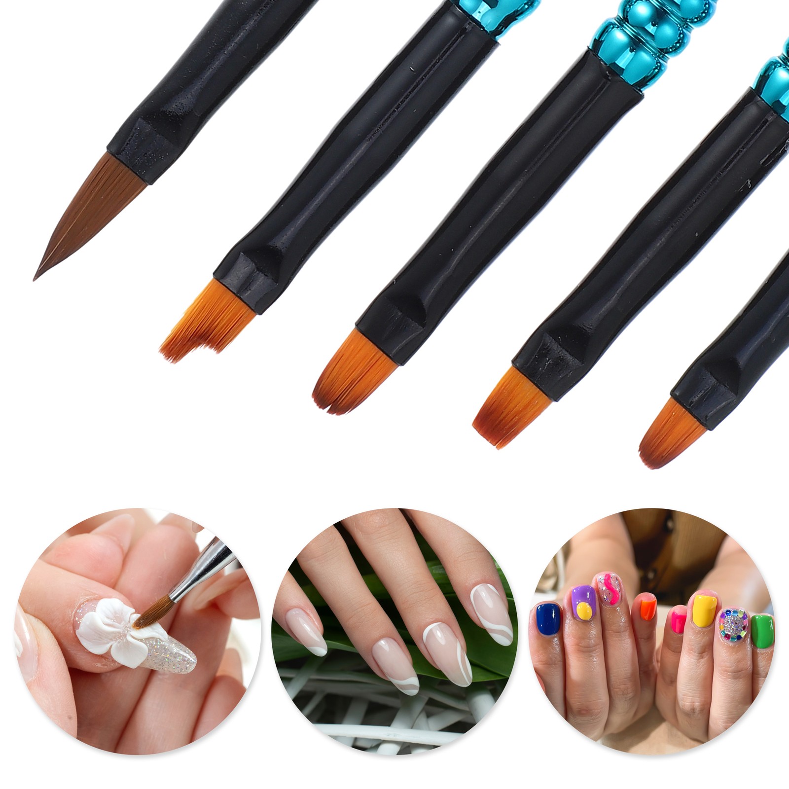 Nail Art Brushes 5 Pcs Nail Design Tools Kit Nail Liner Brush Blue Gradient Pink
