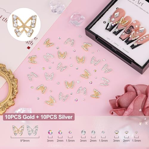 3D Nail A07-Nail Charms Set 7: 3D Flowers & Butterfly & Bow & Heart Nail Charms