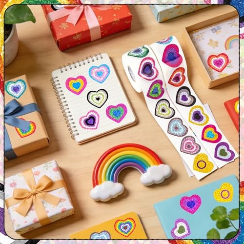LGBTQ Pride Rainbow Stickers – 1000Pcs LGBTQ Rainbow Heart Laser Rainbow Heart