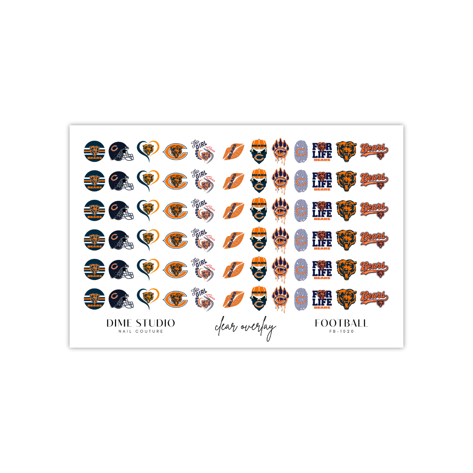 Chicago Bears Football Nail Decals Water Transfer Clear Overlay Nail Art