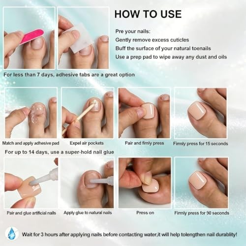 Chrome Press on Toenails Short, 32 Pcs 16 Sizes Glazed Milky White chrome white