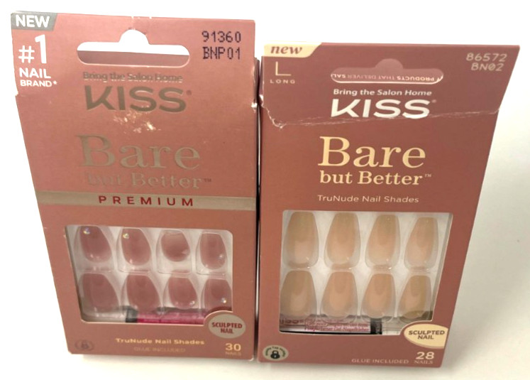 (2) Kiss Bare But Better Premium Nails New In Packaging Unique Styles No Repeats