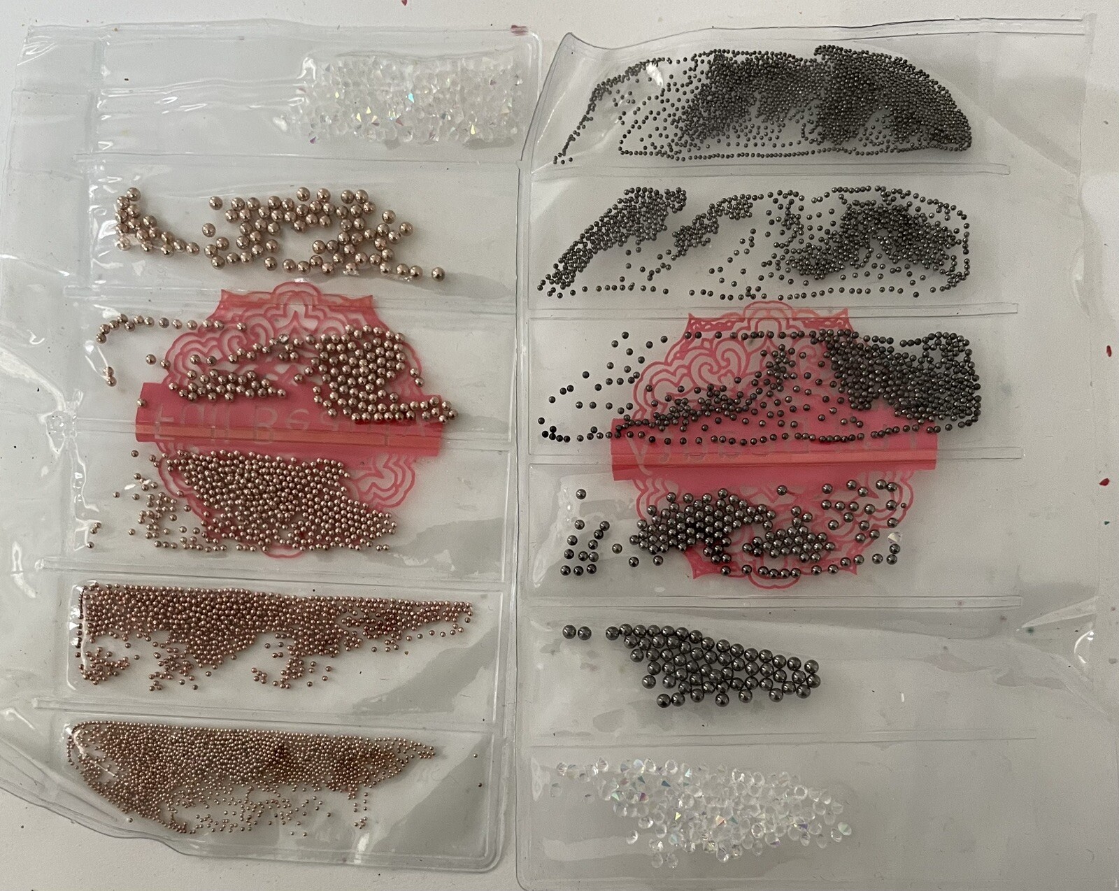 Metallic Nail Art Charm Beads Caviar 2 Sets Multiple Size Colors Plastic Sleeve