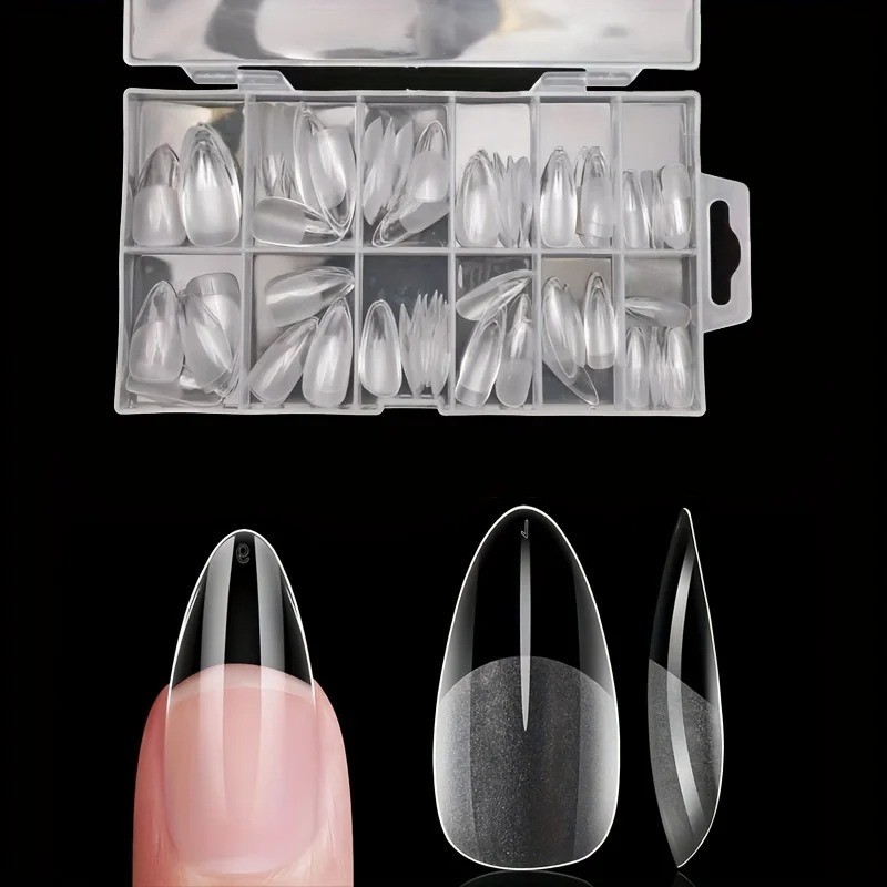 120PCS Medium Long Square Press On Nails French Tip Full Cover Acrylic False Nai