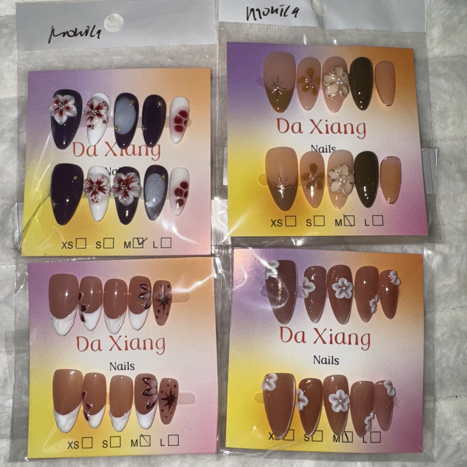 4 Packs Of 10pcs Almond Press On nails | 3D Flower Design | Size M | Reusable (2