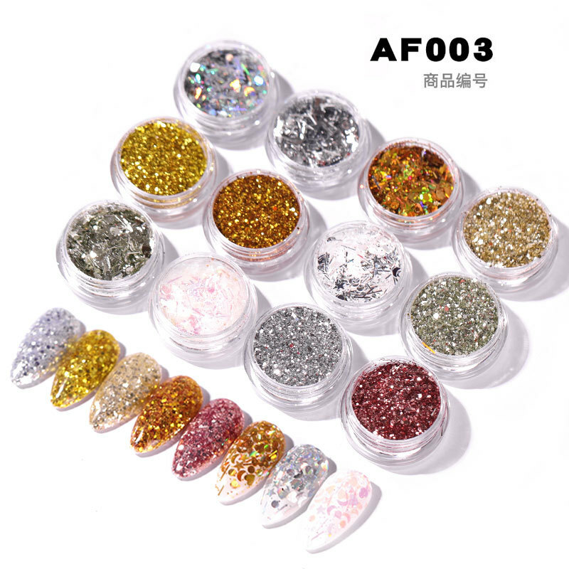 12 Colors Nail Art Sequins Set Glitter Sheets Tips Mixed Powder Dust Salon Decor