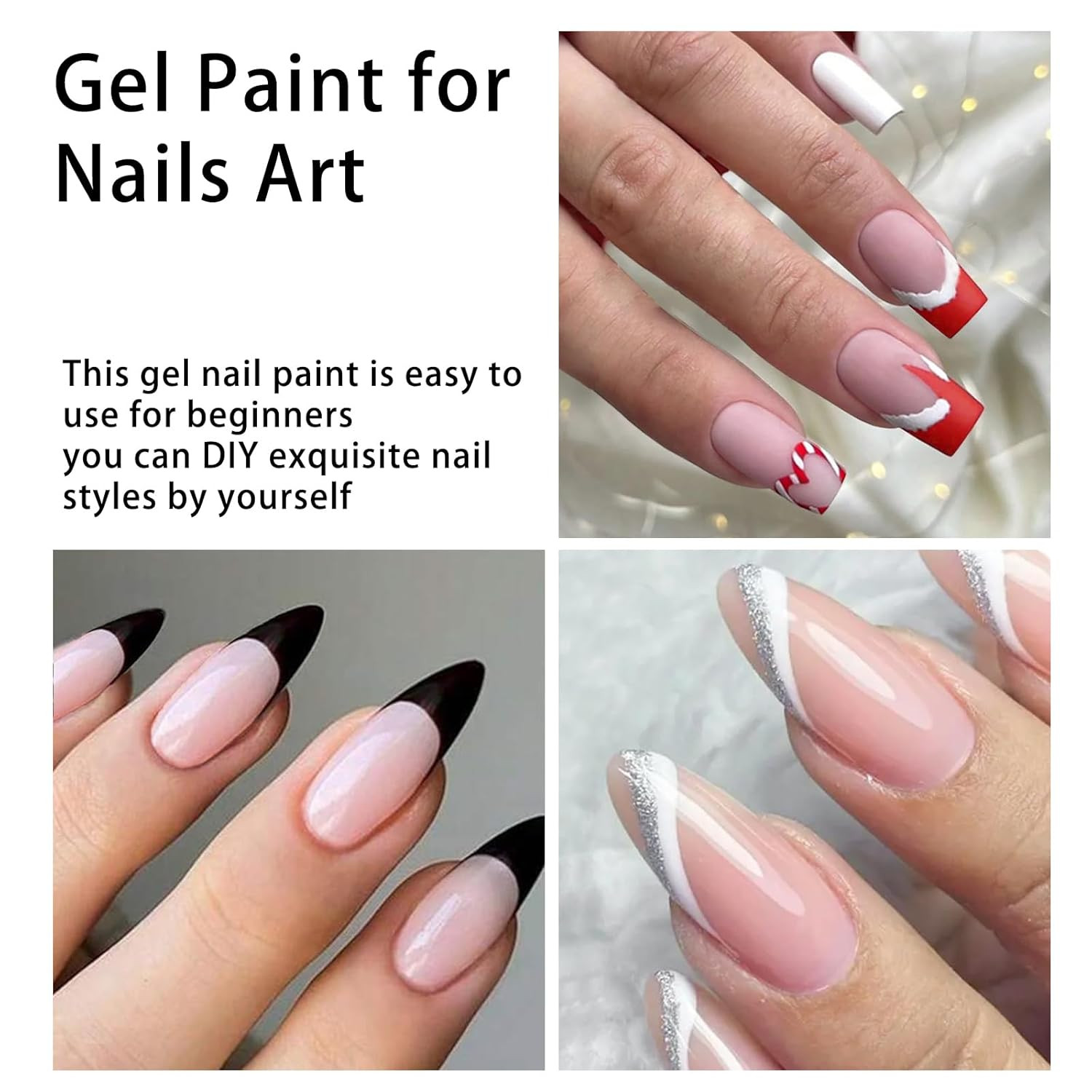 8 Colors Painting Gel for Nail Art Set, White Black Gold Silver Red Green Blue B