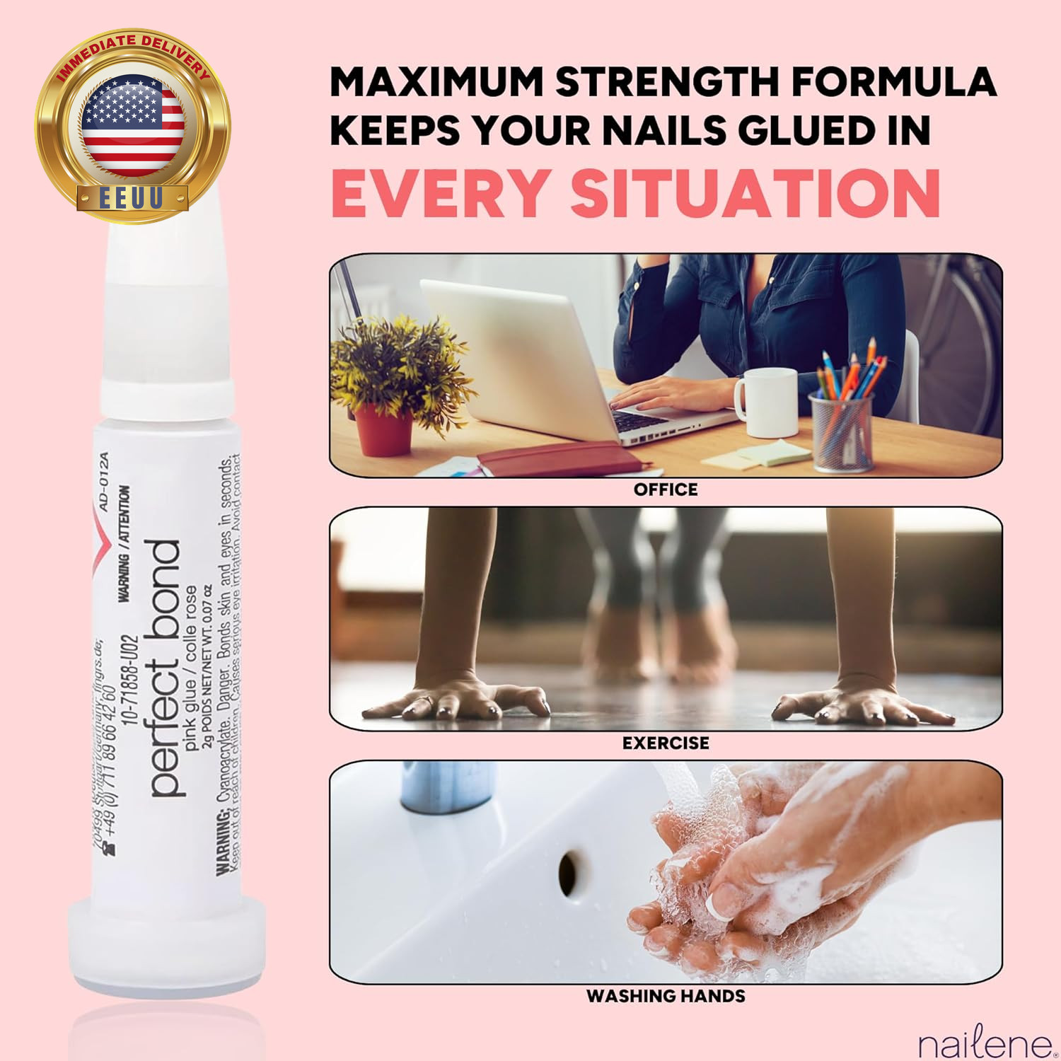 Perfect Bond Nail Glue, Super Strong, Durable, Easy to Apply Acrylic Nails, Pres