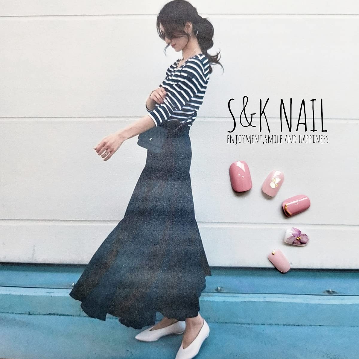 Nail Tips Short Oval Hydrangea Design Handmade 26pcs Japan