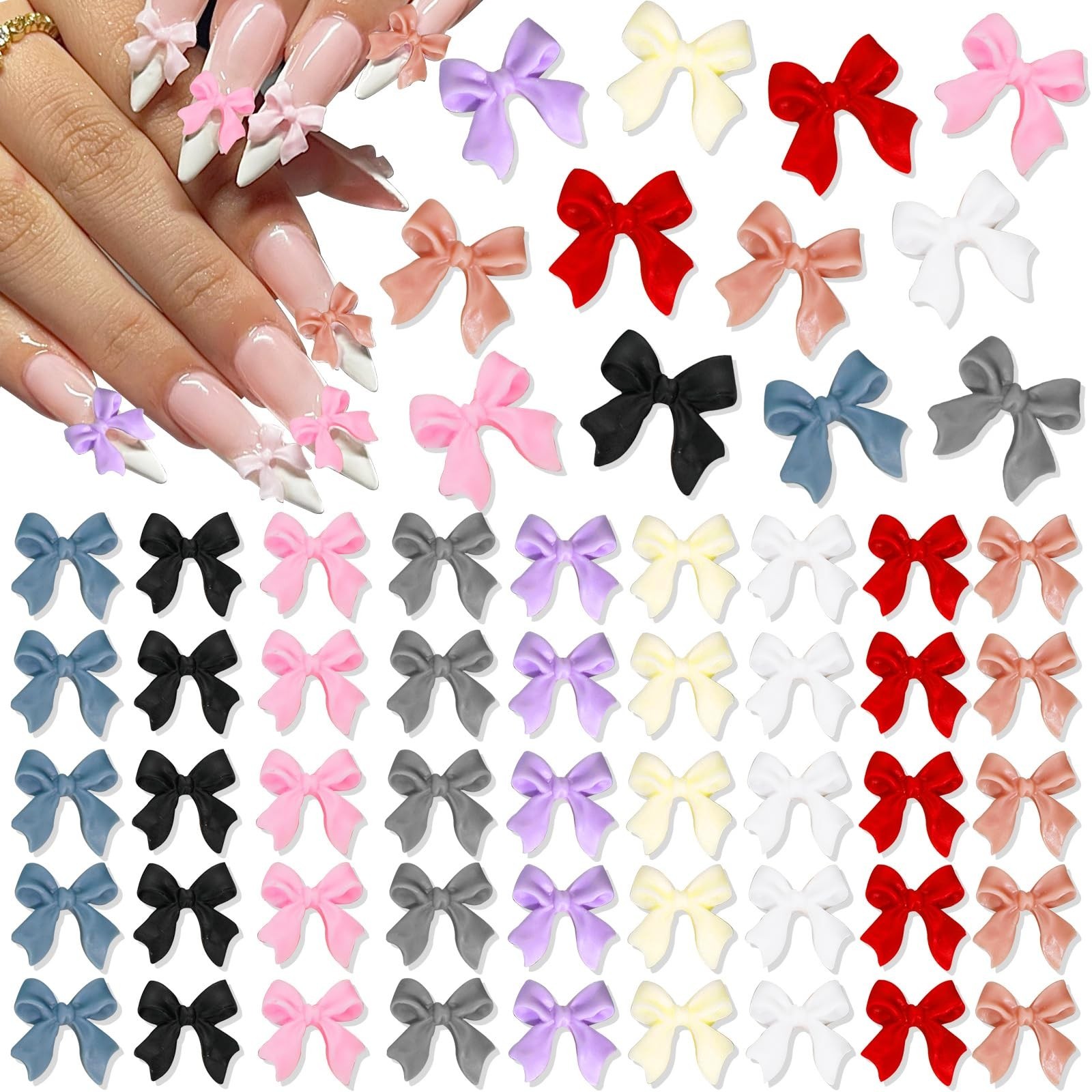 200PCS 3D Bow Nail Charms Colorful Resin Flatback Bowknots for Nail Art NEW