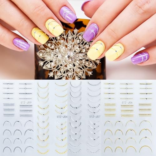 4 Pcs French Line Nail Art Stickers,Manicure Kit,Nail Art Decals,5D Embossed