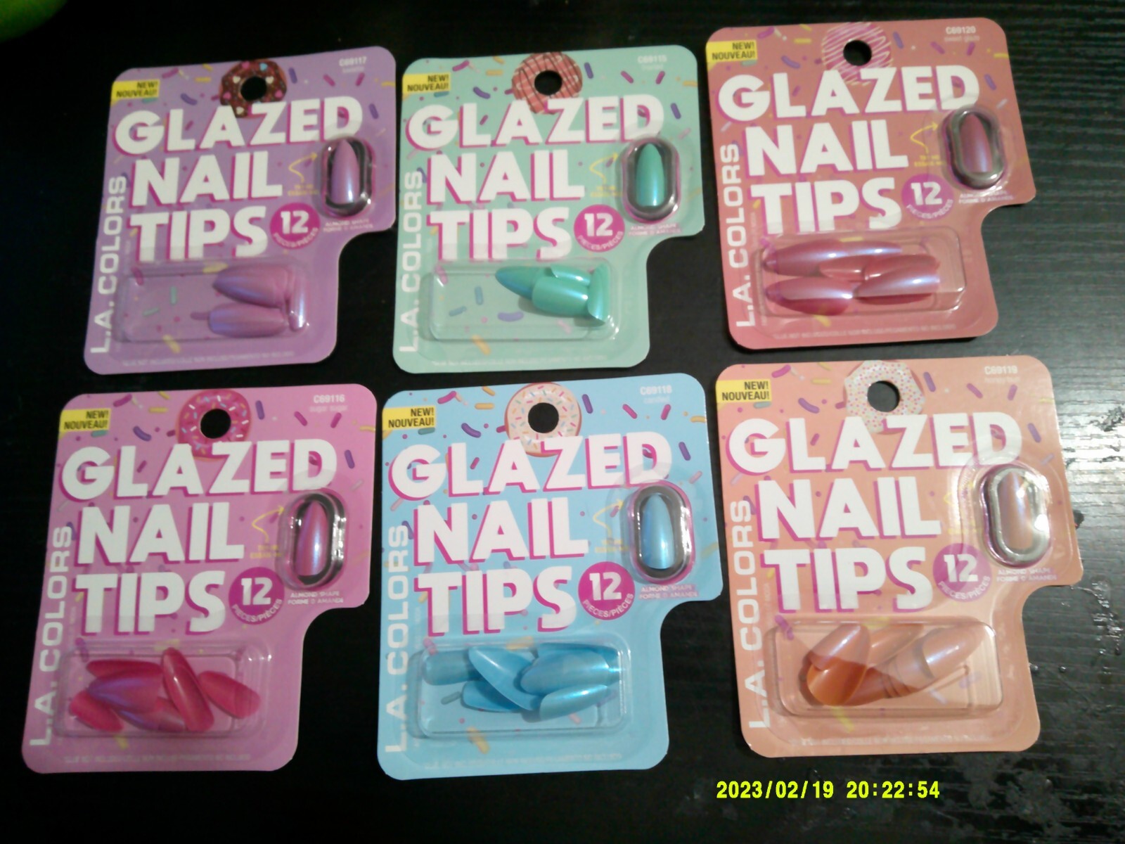 6 NEW L.A COLORS GLAZED press on nails pink green blue purple orange no glue