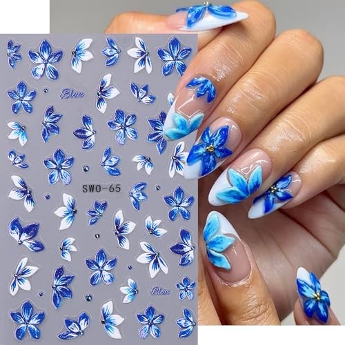 2Pcs 3D Embossed Flower Nail Stickers for Nail Art Self Adhesive Flowers W4