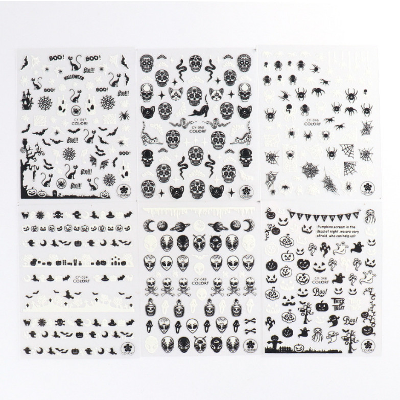 Halloween Nail Art Sticker Fluorescent Skull Spider Witch Ghost Pumpkin Bat NS43