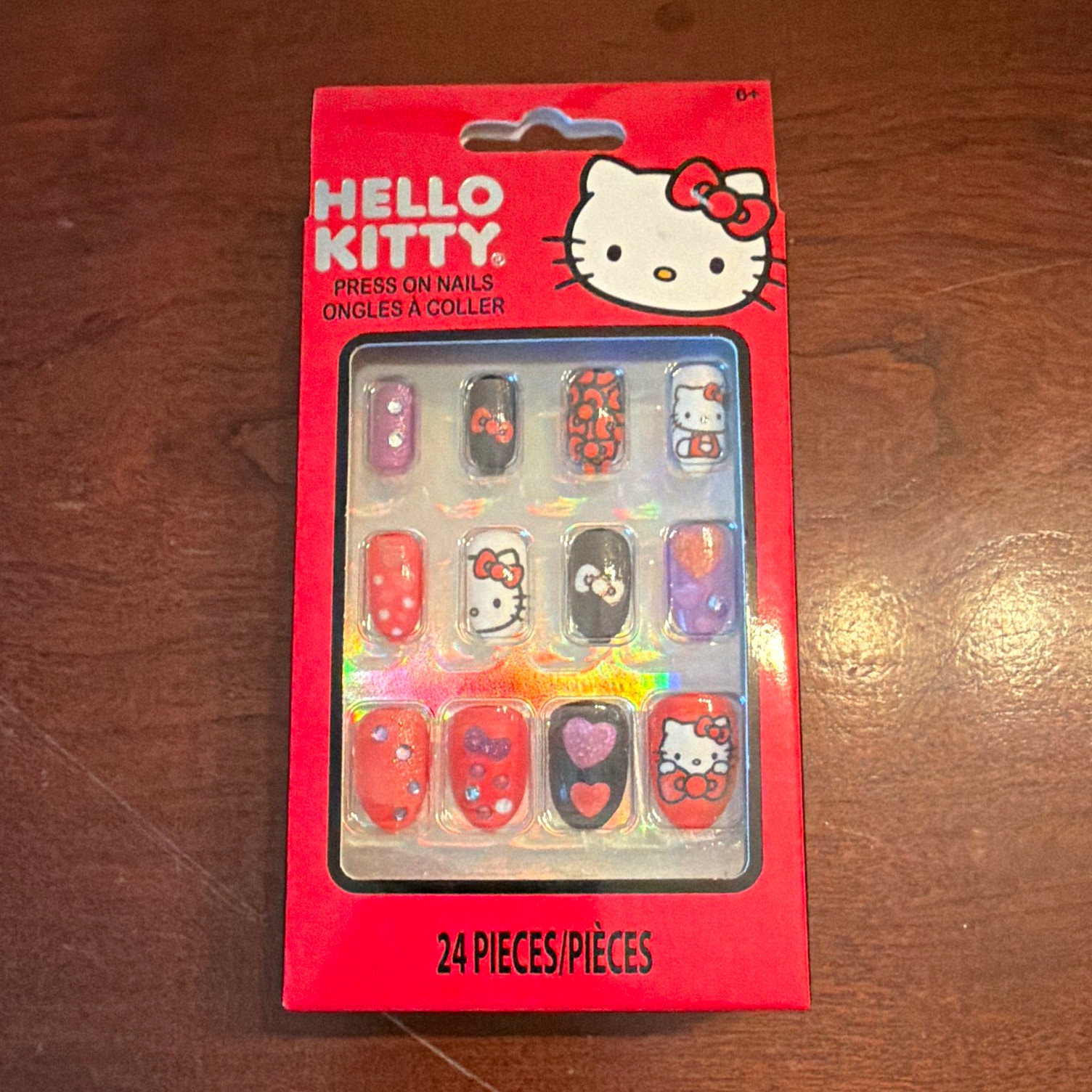 Hello Kitty Press-On Nails 3D Pre-Designed Short Square Red/Black/Purple