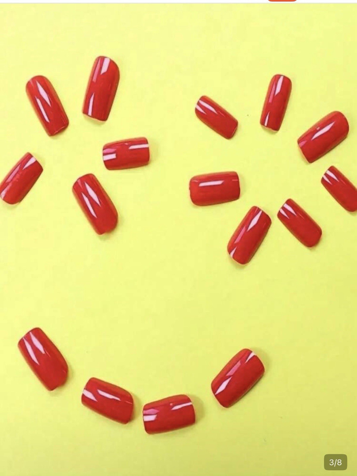Red Shiny Square Short Full Cover Press-On Nails, Pre-Designed for Fingers