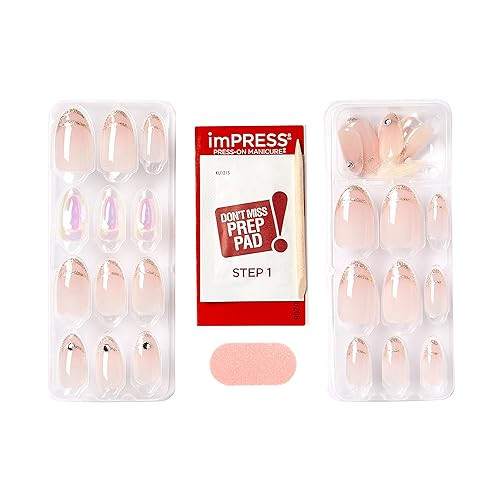 Pink Press On Nails Kit Medium Length Aurora Design 30 Count Easy Application