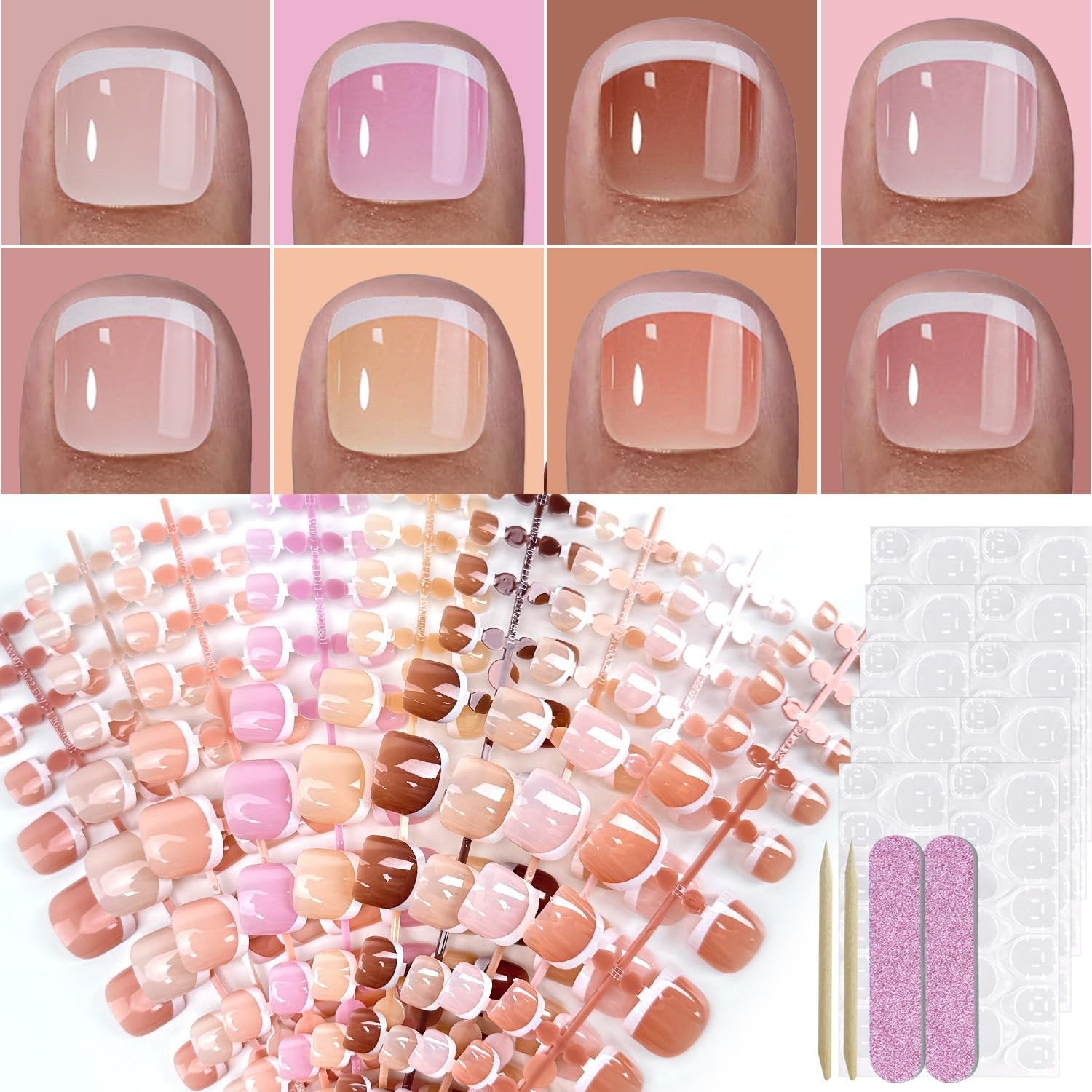 216Pcs Press on Toenails French Tips Toe Nails 1 Fl Oz (Pack of 216) Style-2