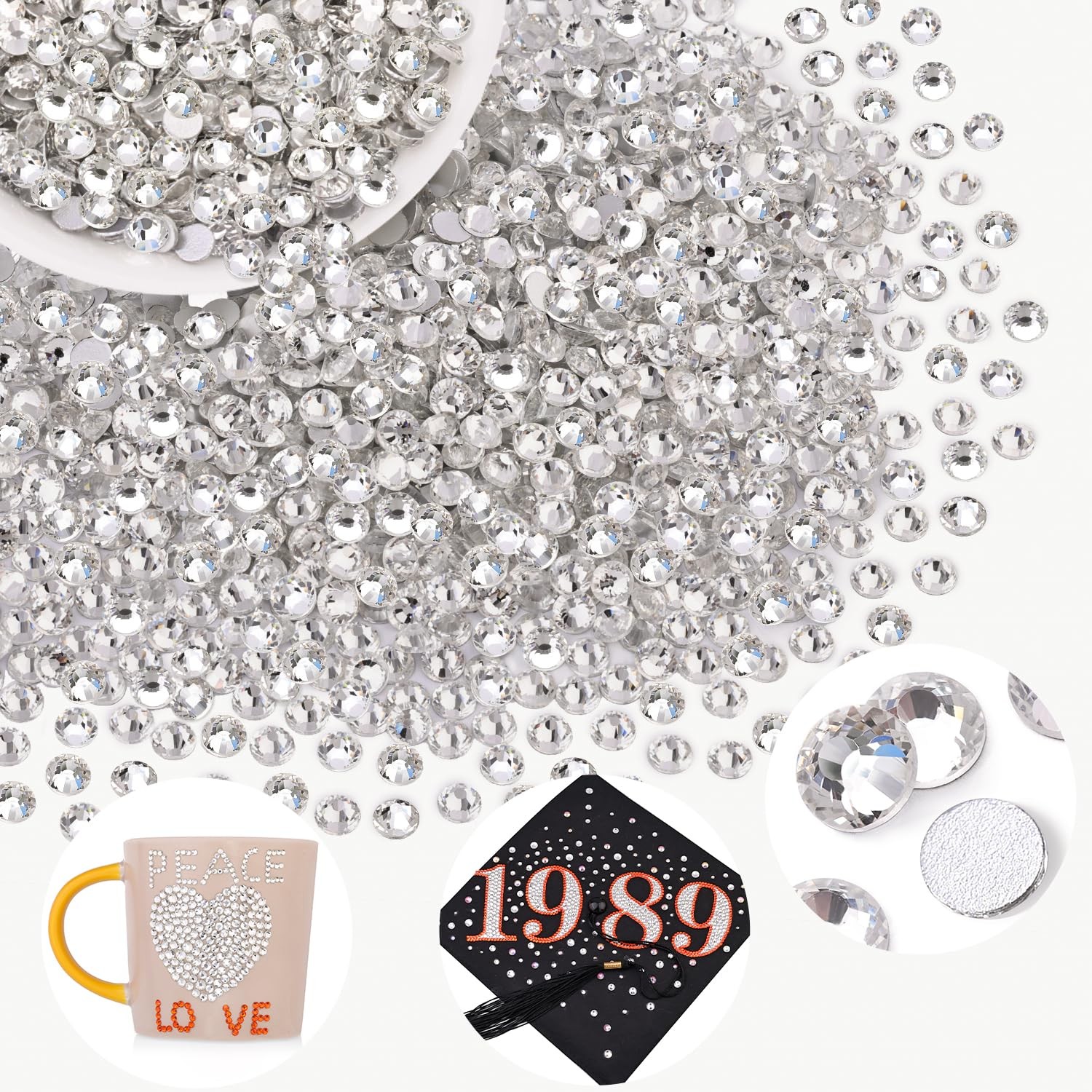 2000pcs SS20 5mm Glass Crystal Rhinestones Clear Flatback Gems for Crafts Nails
