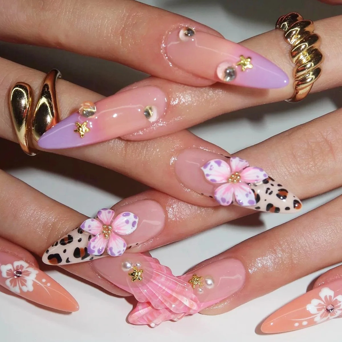 24pcs 3D Flower Bowknot False Nails Y2K Long Coffin Press On Nails