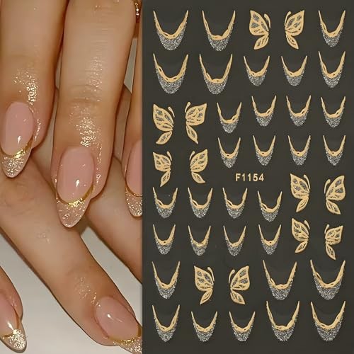 French Line Nail Art Stickers Golden Glitter French Tip Nail Decals Nail style4