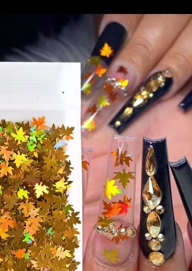 Autumn Maple Leaf Nail Art Sequins Glitter 3D Nail Flakes gold Color (1tsp)