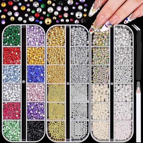 10000Pcs Colorful Nail 01 Colorful Rhinestones and Pearls Nail Beads