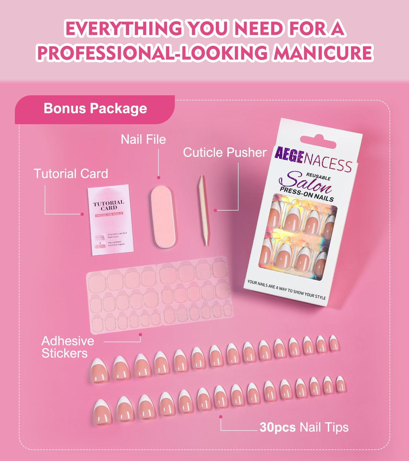 Aegenacess Press On Nails Short – Press on Nails Almond Short Stick On Nails …