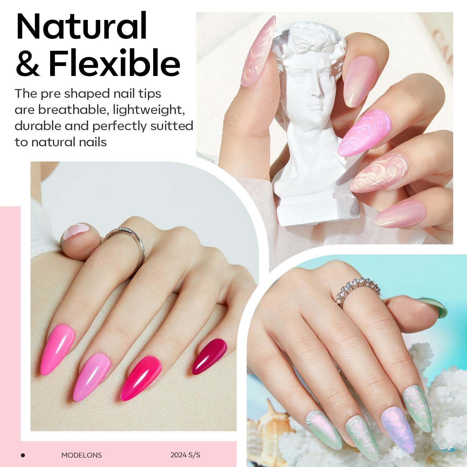 Modelones X Nail Gel Kit Almond, Upgrade 15Sizes Fake Nails, 9-In-One Glue Dehyd