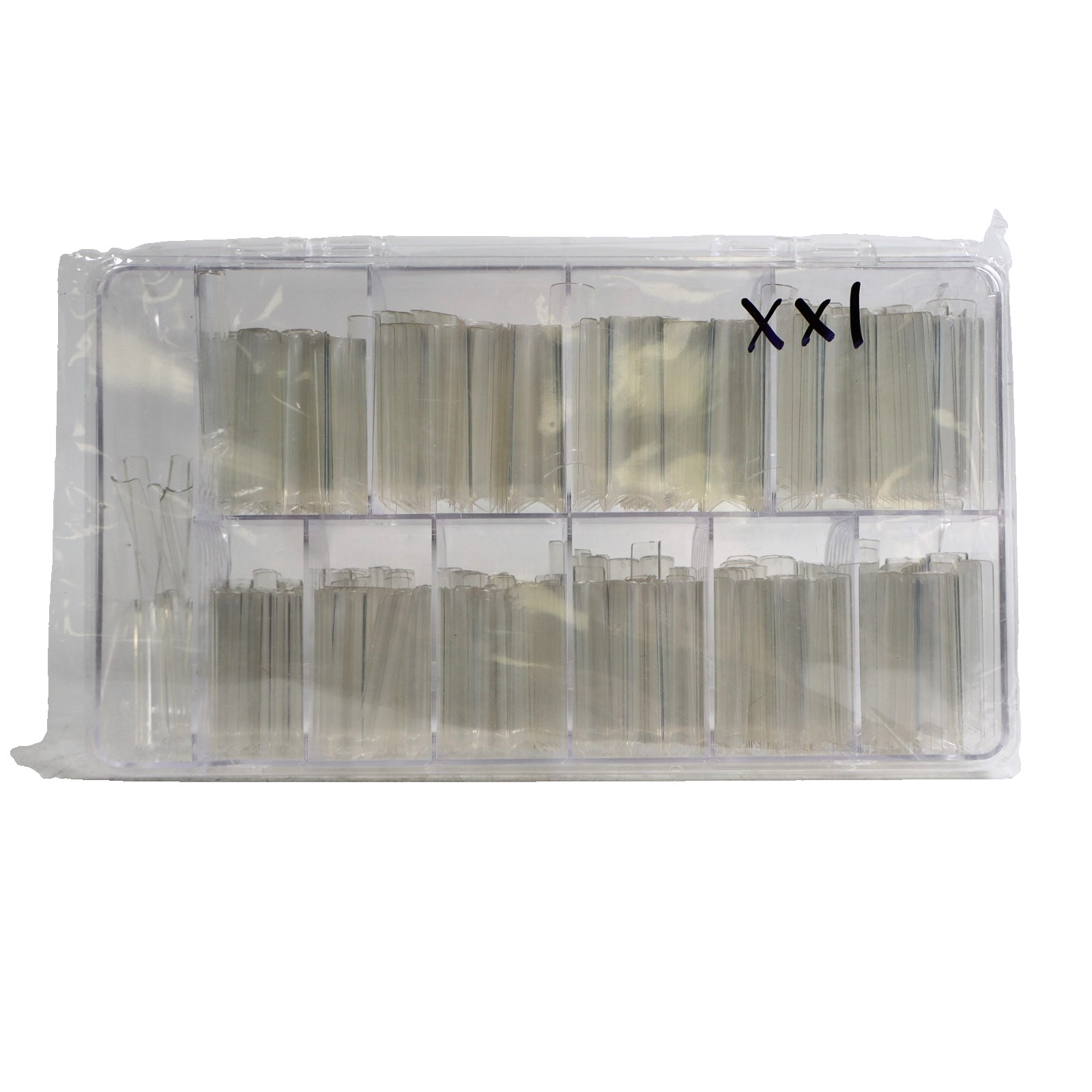 504-Piece Set of XXL Clear Square Nail Tips for Acrylic Nails 10 Sizes