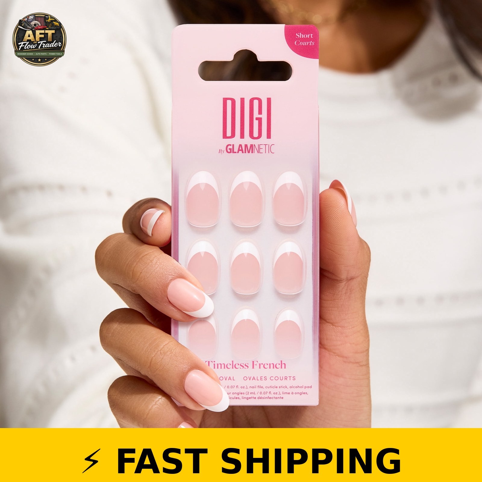 DIGI Glamnetic Short Oval Press-on Nails – Timeless French, 24 Pieces