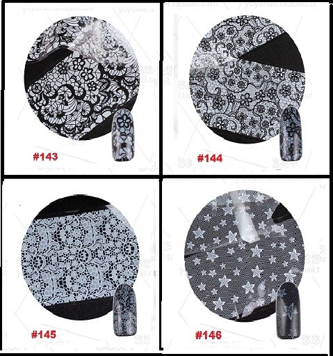 16 – 32 Sheets Black/White Lace Nail Art Wraps Transfer Foil Nail Art Decor